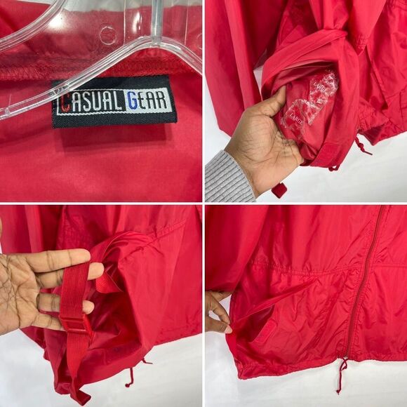 Casual Gear Rain Hooded Mens Large Red Long Sleeve Full Zip Jacket - Picture 7 of 14